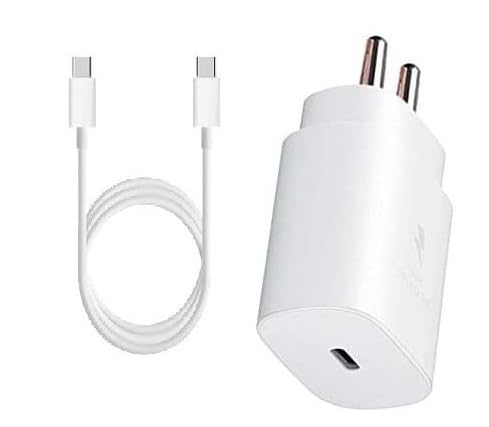 Image of Original 25W Type C to C Cable with for Samsung Galaxy S23 Ultra|S23 |S23+|S22|S22+|S22 Ultra| A71 5G |A71|A70s| A70|A90 5G |A80|S21 FE 5G |M52 5G|M22 (White) (83S0001590)