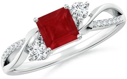925 Sterling Silver Square 0.75 Ctw Ruby Gemstone Twisted Band Women Engagement Ring, Gift For Her