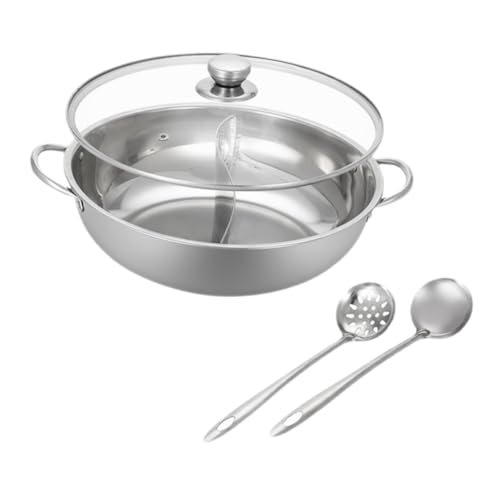 HAKIDZEL 1set Divided Stainless Steel Hot Pot Double Flavor Cooking Pot Lid Induction Gas Stove Compatible Lightweight Easy to Clean for Soups Broths