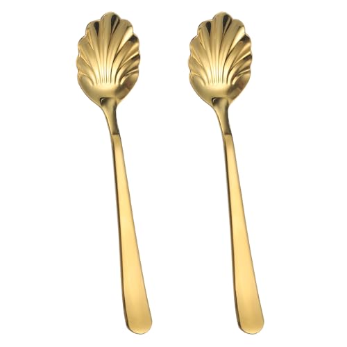 sourcing map 2 cucharas de acero inoxidable, cucharas de azúcar de metal para café, postre, yogur, hogar, bar, color dorado