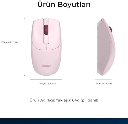 Philips SPK7398 Kablosuz 1600DPI 3 Tuşlu Optik Sessiz Mouse Pembe - Görsel 6