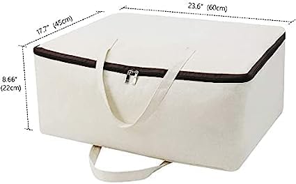 Image of TAKIVA Cotton Canvas Foldable Bed Storage Organizer Pack Of 4 | Quilt Storage Bags Big Size, Blanket Storage Of Extra Large, Underbed Storage Bag For Clothes (60 X 45 X 22 Cm), Off-White