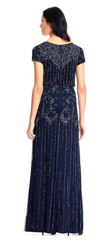 Image of Adrianna Papell Boat Neck Short Sleeve Blouson Beaded Gown