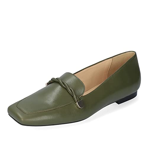 Andrés Machado - Mocassin à Petit Talon en Cuir pour Femmes - Anisa - Bout carré avec détail tressé - Kaki, Taille EU 32
