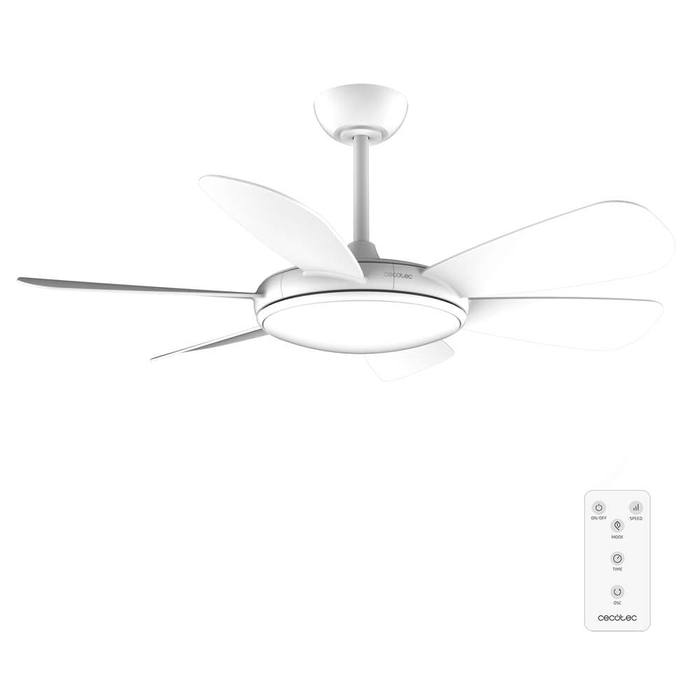 Cecotec Ventilador de Techo con Luz EnergySilence Aero 5200 White Pro. 36W, Motor DC, 6 Aspas, Diámetro 52 Pulgadas, Luz LED, Mando a Distancia, Temporizador y Modo Verano-Invierno