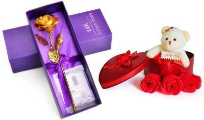 Nihan Enterprises Artificial Flower, Hear Box with Teddy Couple Gift Set for Valentine Special (11 cm)-image-30