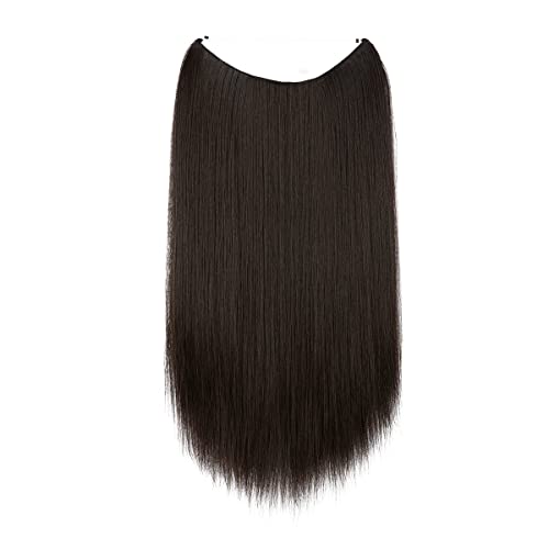 Image of SARLA 22 inch Synthetic Straight Halo Hair Extension Natural Invisible Wire Flip Hairpieces No Clip No Glue No Tape Size Can Be Adjusted M02(4# Brown Black)