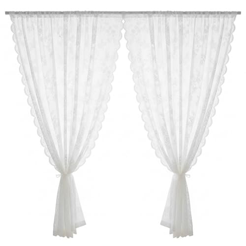 Gemuseeee Lot de 2 Panneaux de Rideaux en Dentelle Florale Blanche avec Broderies – Voilage pour préserver l'intimité Tout en Laissant Passer la lumière...