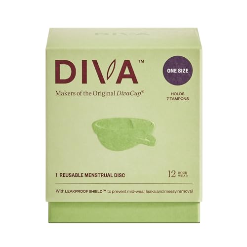 Diva Disc - Comfortable, Reusable Menstrual Disc with Leakproof Shield - for Up to 12 Hours of Continuous Wear - 100% Medical Grade Silicone - Holds 7 Tampons of Flow - One Size Fits Most
