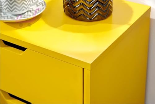 Image of Night Stand,End Table for Bed Nightstand with Drawers, Side Table with Storage, Solid Wood Table Legs,A Shaped Suitable for Small Spaces, Living Room, Bedroom, White (Yellow)