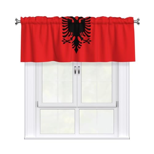 WZYWHJ Rideaux courts avec tringle à cantonnière - 137 x 45 cm - Motif drapeau albanais - Facile à installer - Pour cuisine, salle de bain, buanderie, studio