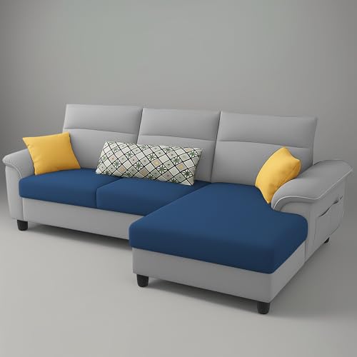 Image of Casaliving Seams RHS 4 Seater L Shape Sofa for Living Room (Blue Grey Fabric) Premium Fabric Sofa