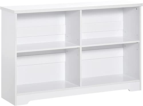 Realone Industrial Storage Cube Wood Bookcase, 2 Tier 4 Cube Open Shelf Storage Cabinet, Multipurpose Bookshelf, Display Shelf For Office, Living Room, Bedroom, Hallway, Playroom(White) #TOP13