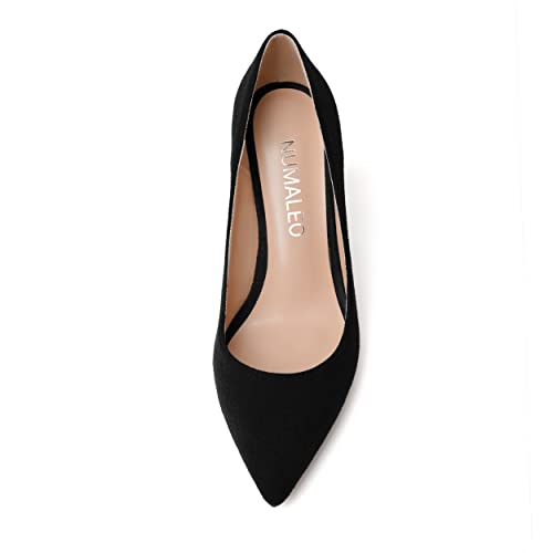 NUMALEO Womens Pointed Toe Suede Evening Casual Slip On Solid Block High Heel Pumps Shoes 3.3 Inch3