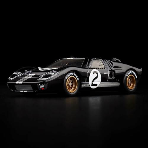 Hot Wheels RLC Ford GT40 Mk II – 1:64 Premium Die-Cast Car, Spectraflame True Black, Opening Rear Cowl, Real Riders Wheels, Collector Edition in Acrylic Case