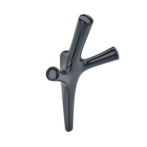 Image of Amerock Kodiak Triple Prong Matte Black Wall-Mounted Hook | Decorative wall hook in durable zinc construction for coats, hats, bags, towels, and everyday organization