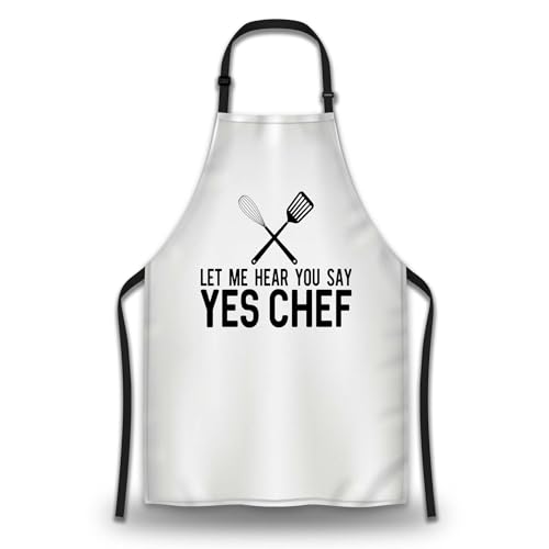 Olikked Grill master Apron for Men Let Me Hear You Say Yes Chef Cute Aprons for Women for Cooking Restaurant BBQ Painting Crafting Gardening 27” (W) x 31” (H), Waterproof Aprons