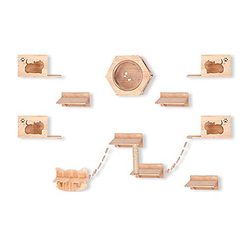 10 Juegos de Armazones de Escalada para Gatos para Interiores, Juego de Estantes de Pared para Gatos, Que Incluyen Nido de Gato, Columna de Sisal, Escalera, Plataforma de Salto y Cápsula Espacial