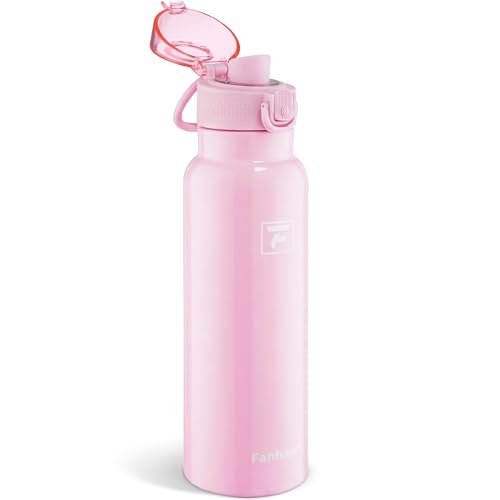 Image of Fanhaw 24 oz Insulated Water Bottle with Soft Silicone Spout Lid, Leakproof Stainless Steel Vacuum Bottle for School, Sports& Daily Use, Kids, Teens& Adults, Back to School Essentials (Pink)
