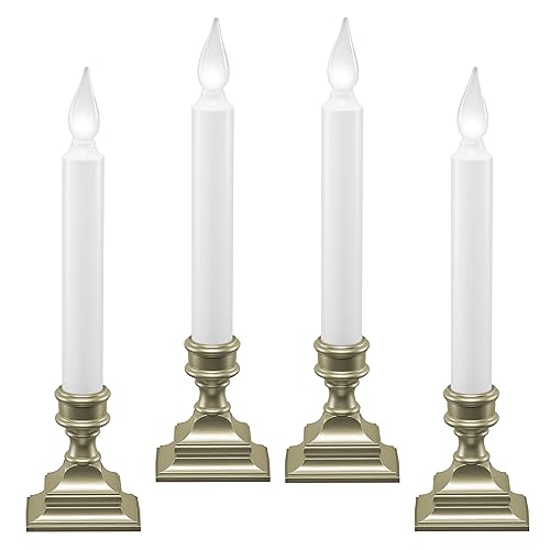 612 Vermont LED Battery Operated Window Candles with Timer, Bright Hot Spot, VT-1506P-4 (Pack of 4, Pewter)