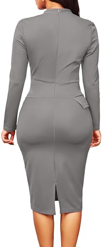 Image of SxClub Business Dresses for Women Elegant Long Sleeve Bodycon Pencil Knee Length Formal Dress for Evening Cocktail