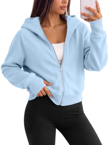 Image of Trendy Queen Womens Zip Up Hoodies Cropped Jackets Fall Clothes 2026