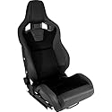 AutoStyle Sportsitze 'NK Premium' - Schwarz Suede + Schwarz Kunstleder - Doppelseitig Verstellbare GFK Rückenlehne - inkl. Laufschienen