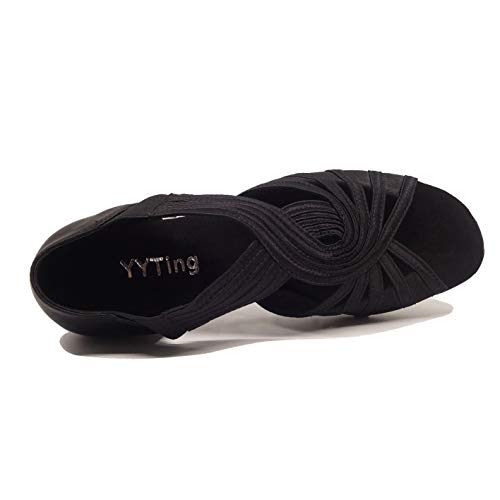 Low Heel Women Ballroom Dance Shoes Salsa Batchata Social Beginner Practice Wedding Dancing 1.5'' Heels Yt04(7.5, Black) #TOP3