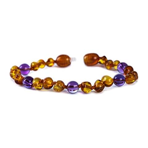 Baby J's Baltic Amber Bracelet Anklet Polished Cognac & Amethyst Variety of Sizes (14) Cover