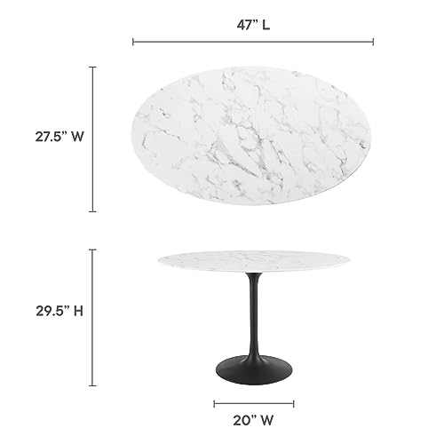 Image of Modway Lippa 48 inch Oval Artificial Marble Dining Table, Black White