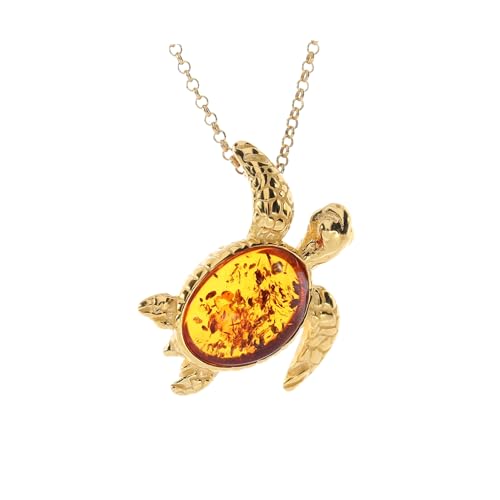 Pendentif en ambre tortue argent 925 plaqué or : bijou femme sans chaîne 2.5cm