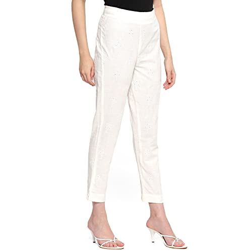 Image of BIBA Women Cotton Regular Embroidered Pants