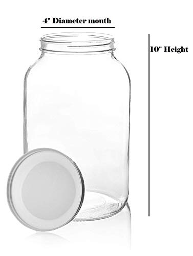 2 Pack - 1 Gallon Glass Mason Jar Wide Mouth with Airtight Metal Lid - Safe for Fermenting Kombucha Kefir - Pickling, Storing and Canning- USDA Approved BPA-Free Dishwasher Safe