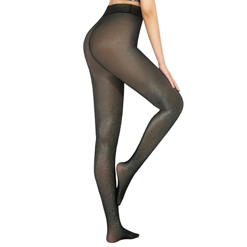 Image of X-CHENG Fleece Lined Tights Sheer Women - Fake Translucent Warm Pantyhose Leggings Sheer Thick Tights for Winter