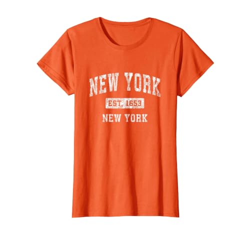 New York New York NY Vintage Established Sports Design T-Shirt, Women, Orange, Small