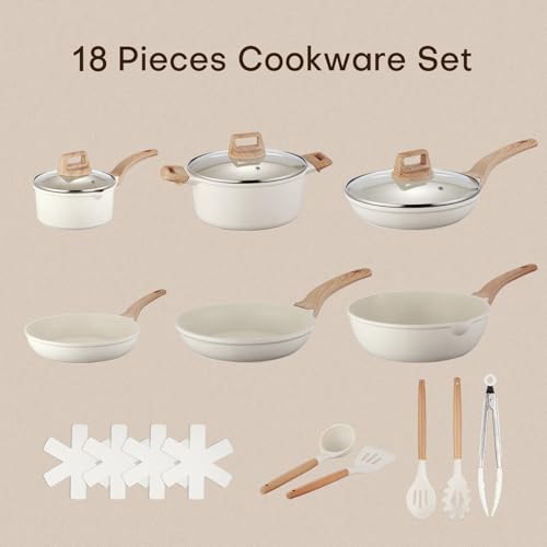 19 Pcs Pots and Pans Set for Kitchen, Nonstick Ceramic Cookware Set, Non Stick Induction Cookware Frying Pans & Saucepans - Image 2