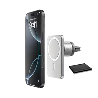 Belkin MagSafe Car Vent Mount Pro, Magnetic Phone Holder for iPhone 16/15/14/13/12, Secure Grip, Portrait & Landscape View, Cable Management, Air Vent Clip, Magsafe Compatible, Silver, Includes Cloth