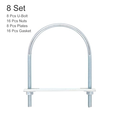 Image of uxcell Round U-Bolts, 8 Set 80mm Inner Width 120mm Length M6 Zinc-Plated Carbon Steel U Clamp Bolt with Nuts and Plates, for Boat Trailer