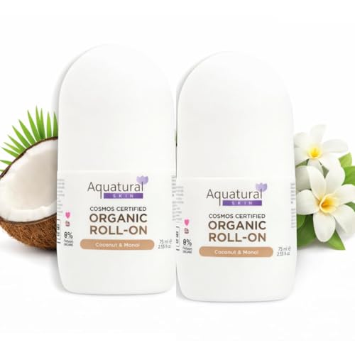 Image of Organic Deodorant Women & Men Roll On, Natural Formula for Sensitive Skin, Long-Lasting Odor Protection 2.53 Fl Oz, Pack of 2, Coconut Monoi