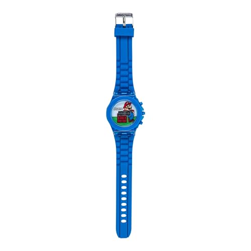 accutime super mario kids lcd digital watch with flashing lights in dial featuring mario design and molded silicone strap  easy-read time display  durable build  fits wrists 5534 to 834