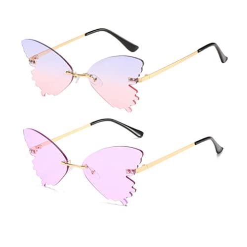 Butterfly Rimless Sunglasses for Women Vintage Metal Frame Cat Eye glasses for party cute Streetwear eyewear