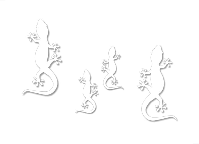 Image of 4 Gecko Climbing Vinyl 4 inch and 7 inch Decal Set Reptile Lizard Cute Car Decals Pet Terrarium Accessories Stickers (4 Solid White Decal Set)