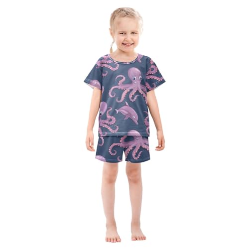 ALAZA Dolphin on Blue Pajamas Short Sleeve 2 Piece Sleepwear Top and Bottom Pajama Set Unisex3