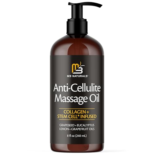 Image of Anti Cellulite Massage Oil and Silicone Body Brush - Collagen and Stem Cell Skin Tightening Formula for Smoothing and Firming, 8 fl oz by M3