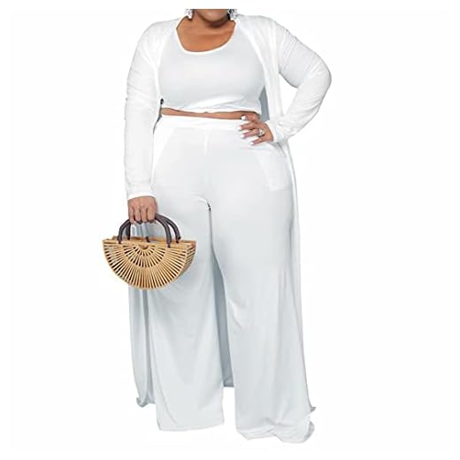 IyMoo Women's Plus Size Tracksuit Winter Autumn Knitted Long-sleeved Cardigan Jacket Long Pants Three Piece Sets Outfit White 2X