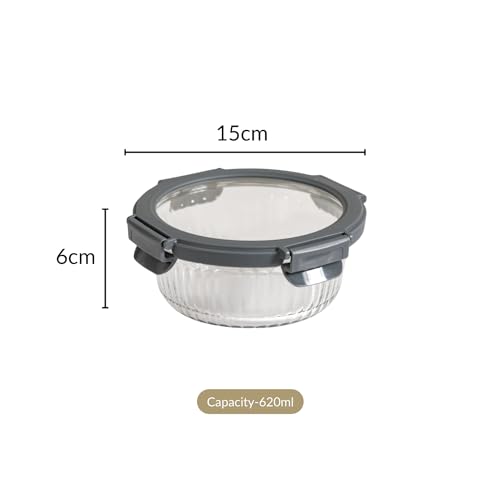 Nestasia Glass Tiffin Box Set of 2 (620ml Each), Borosilicate Airtight and Leak-Proof, Transparent Food Containers for Office, Microwave and Freezer Safe with Safety Lock