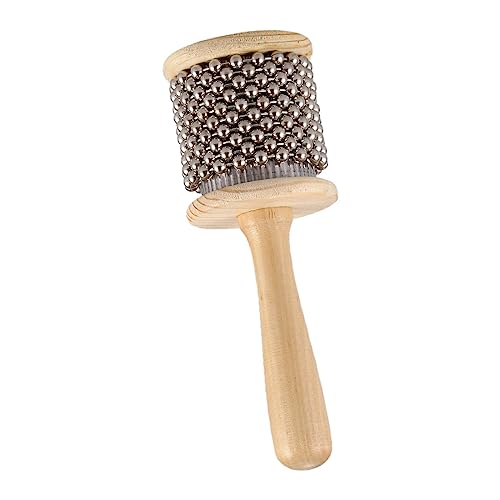 TTETTZ Wooden Cabasa Hand Shaker Fun Percussion Instrument Cabasa Instrument W/Metal Bead, Dia 6.5cm