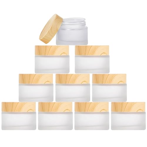 ToKinCen 10 contenitori in bambù da 5 ml, trasparenti in vetro, per cosmetici, creme in polvere, mini candele, balsamo per labbra (colore chiaro)