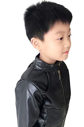 Image of Boys Trendy Stand Collar PU Leather Moto Jacket - Winter Warm Lined Coat with Zipper Closure for Kids (Age 3-12)