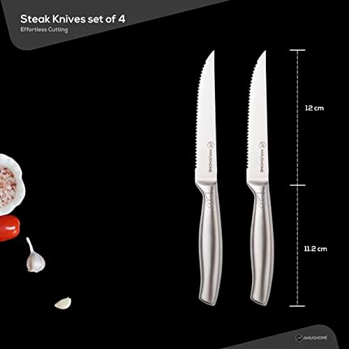 AMUSHOME Steak Knives Set of 2 -Stainless Steel Serrated Kitchen Steak Knife-Ergonomic Non-Slip Handle , Rust-Proof & Scratch-Resistant